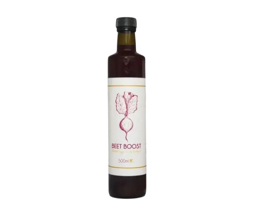 Bottle of Beet Boost on a white background