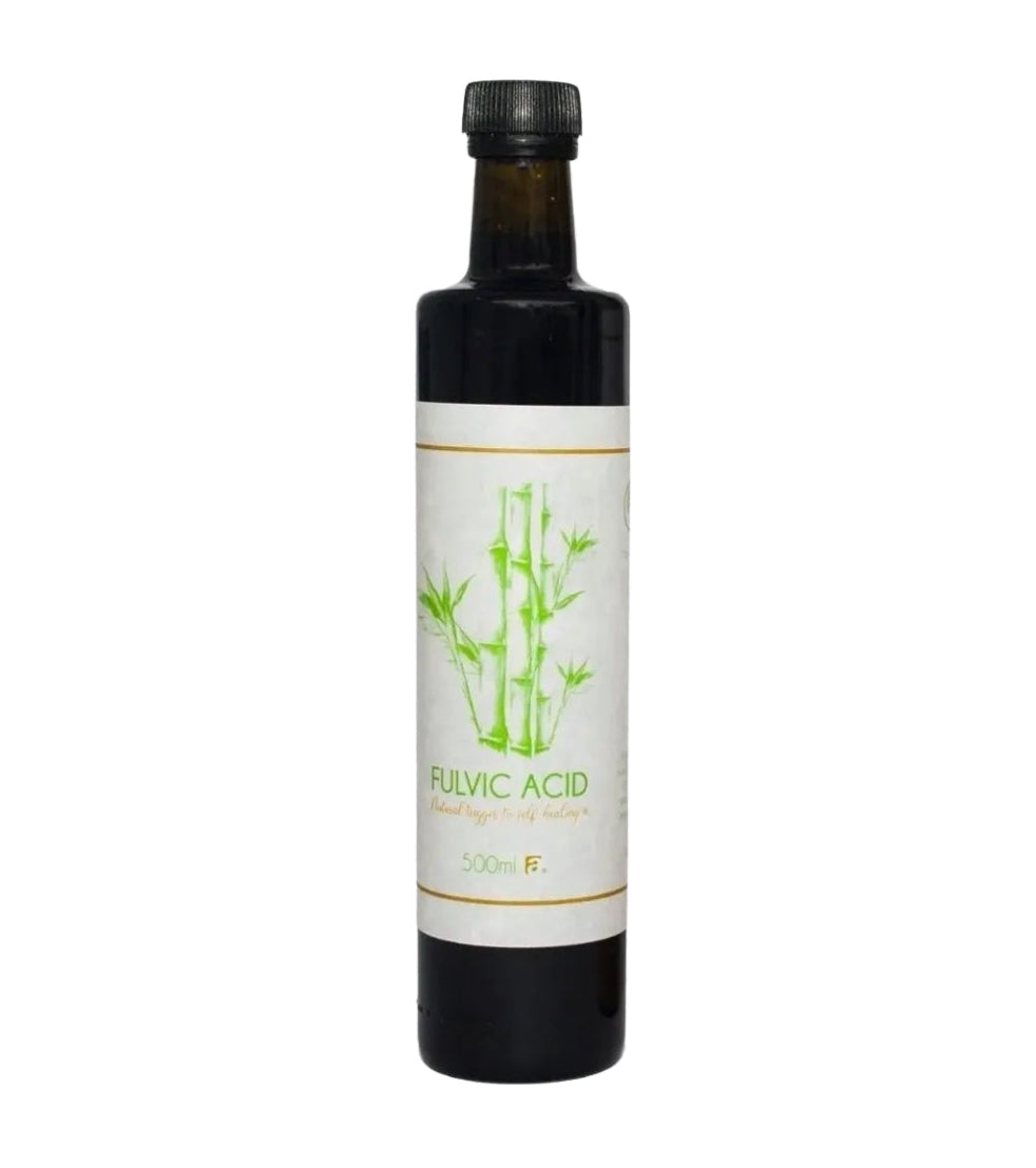 Bottle of Fulvic Acid Liquid Double Strength 500ml on a white background