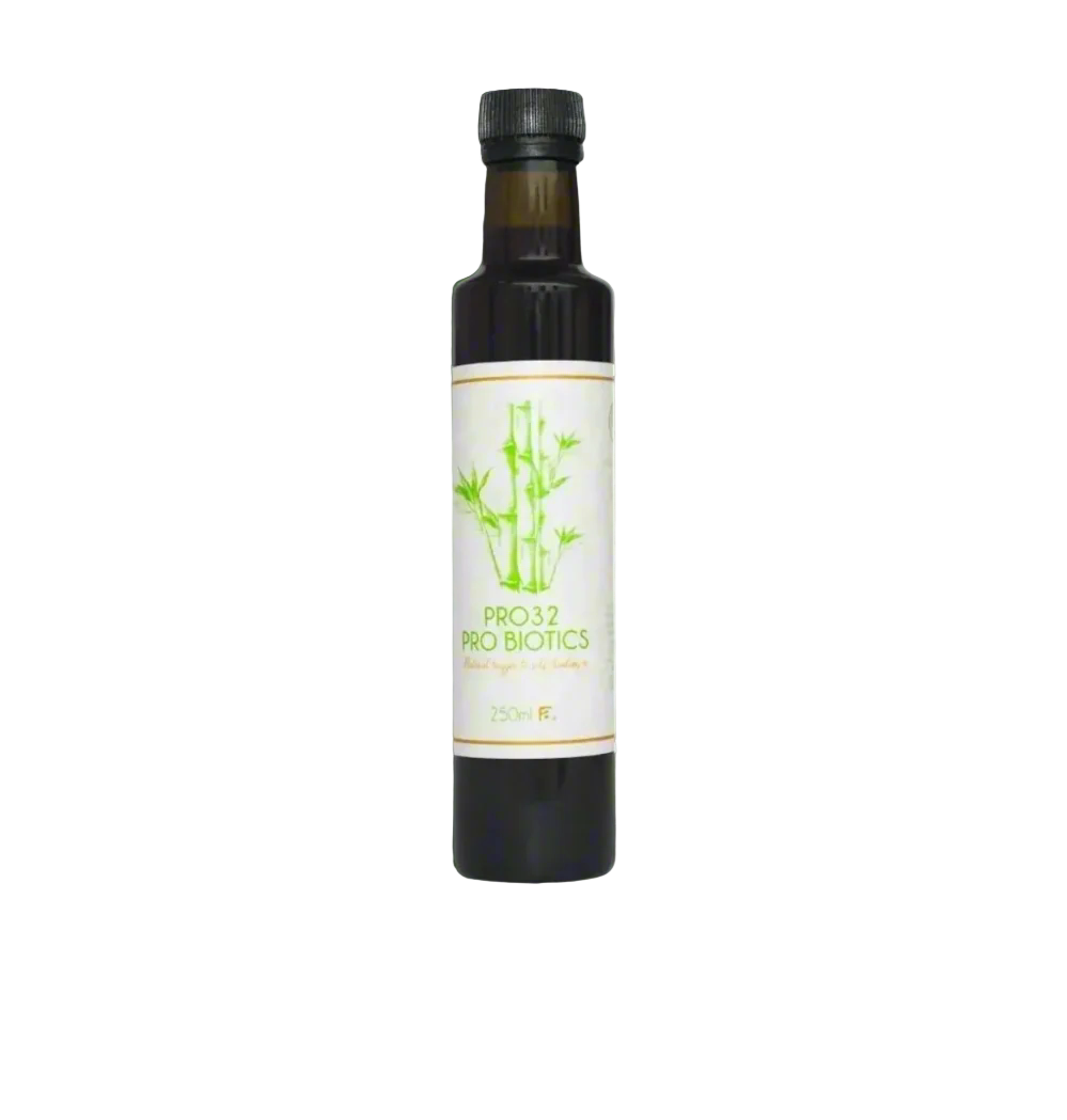 Bottle of Probiotics on a green background